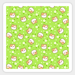 Seamless pattern with cute cats, flowers and leaves Sticker